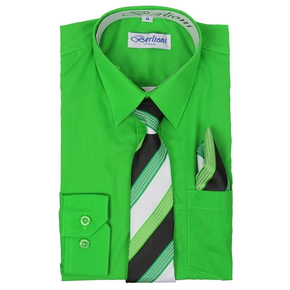 Berlioni Kids Boys Long Sleeve Dress Shirt Set