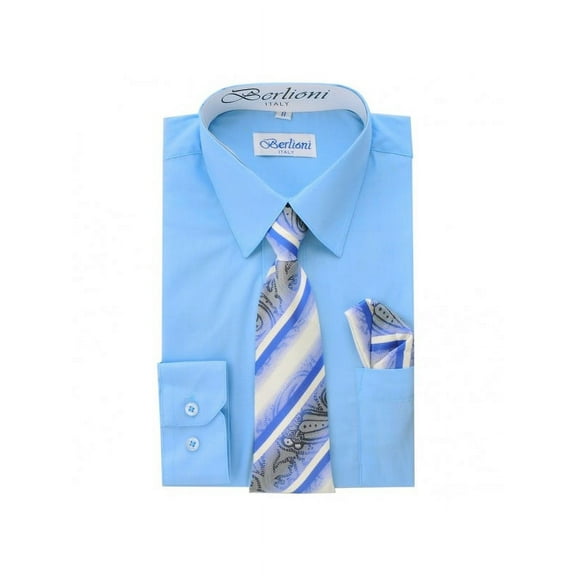 Berlioni Kids Boys Long Sleeve Dress Shirt Set