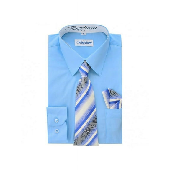 Berlioni Kids Boys Long Sleeve Dress Shirt Set
