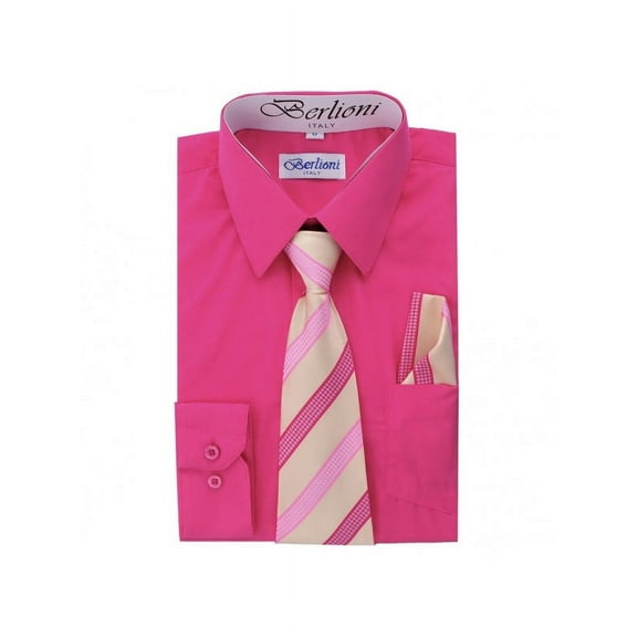 Berlioni Kids Boys Long Sleeve Dress Shirt Set