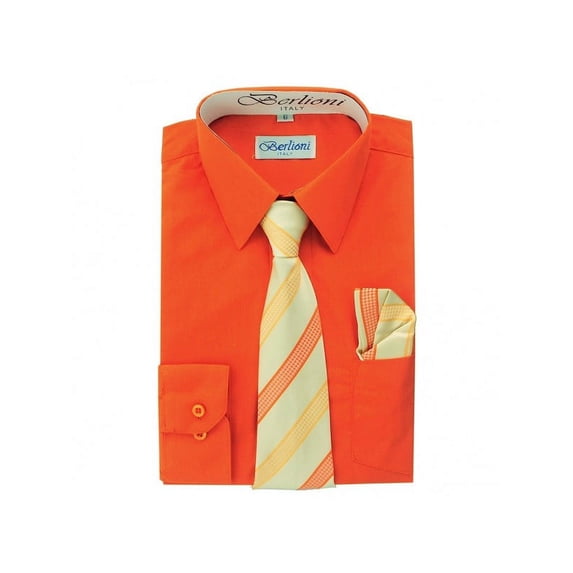 Berlioni Kids Boys Long Sleeve Dress Shirt Set