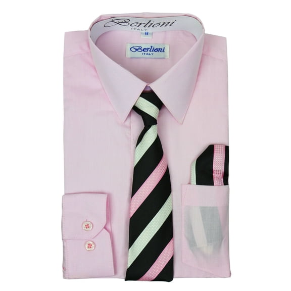 Berlioni Kids Boys Long Sleeve Dress Shirt Set