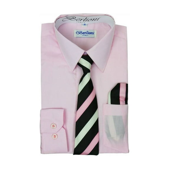 Berlioni Kids Boys Long Sleeve Dress Shirt Set
