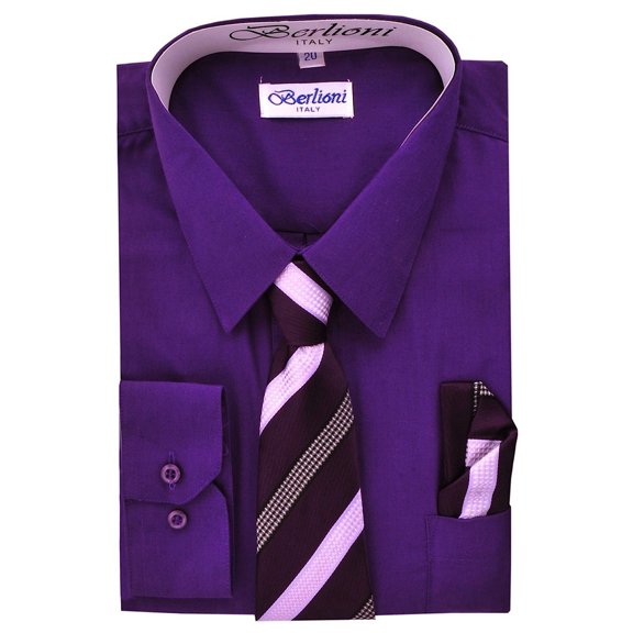 Berlioni Kids Boys Long Sleeve Dress Shirt Set