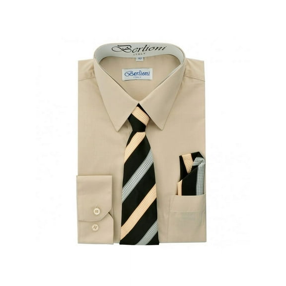 Berlioni Kids Boys Long Sleeve Dress Shirt Set