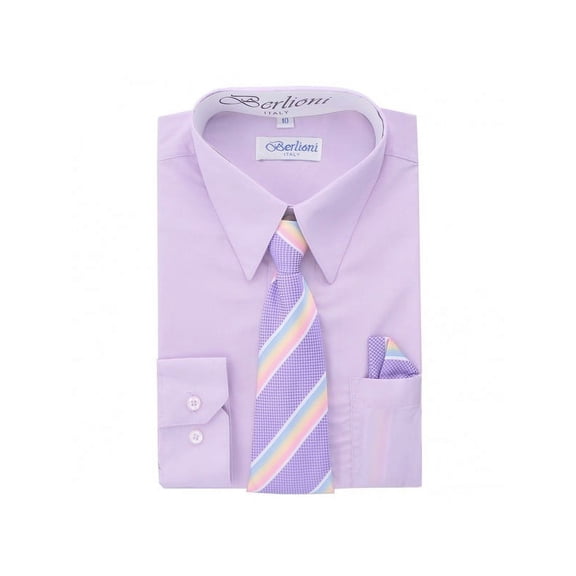 Berlioni Kids Boys Long Sleeve Dress Shirt Set
