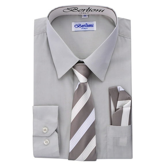 Berlioni Kids Boys Long Sleeve Dress Shirt Set