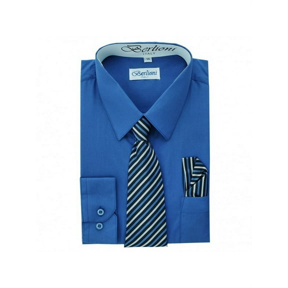 Berlioni Kids Boys Long Sleeve Dress Shirt Set