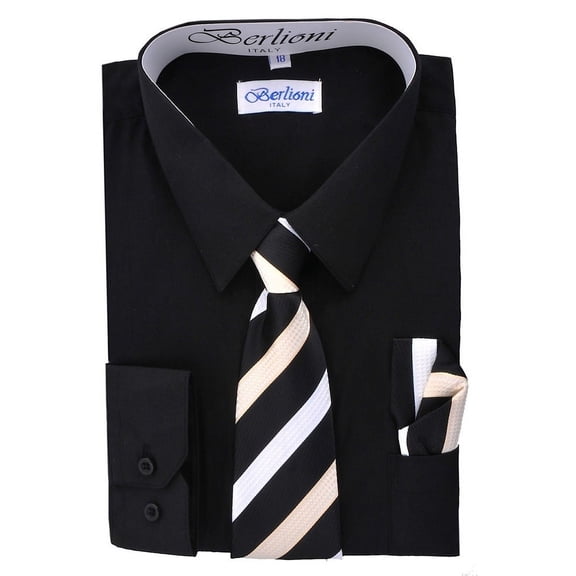 Berlioni Kids Boys Long Sleeve Dress Shirt Set