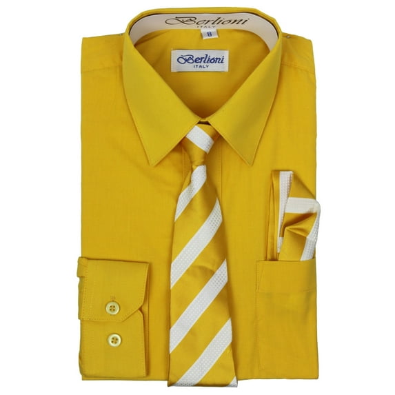 Berlioni Kids Boys Long Sleeve Dress Shirt Set