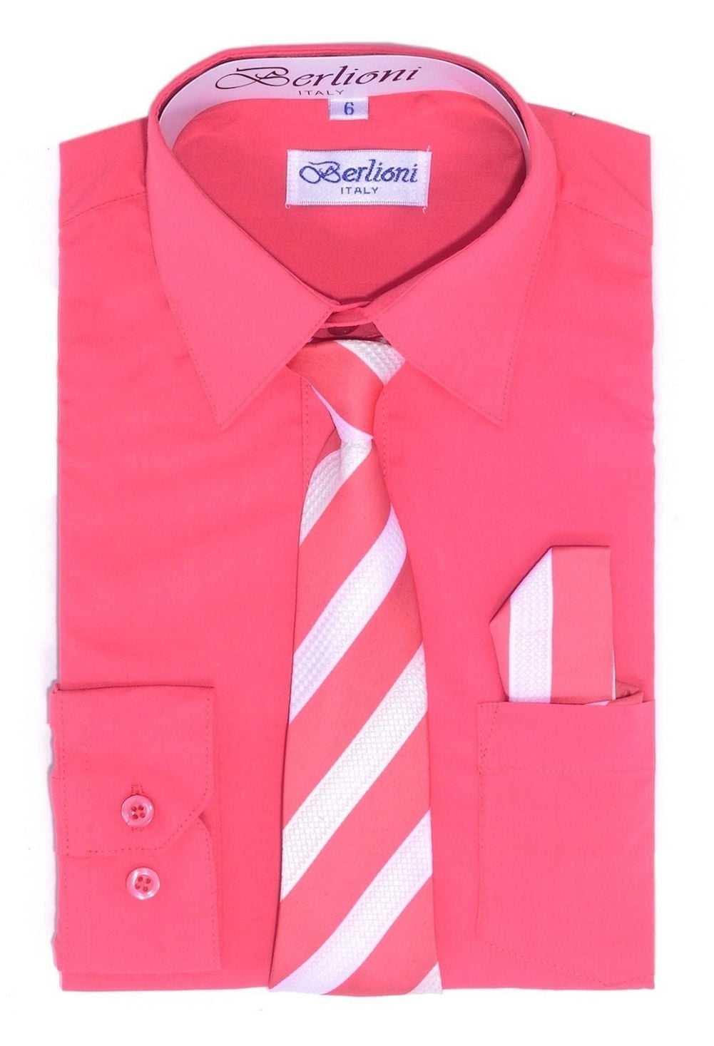 Lilac Tie Berlioni Boys Long Sleeve Dress Shirts Tie And Hanky