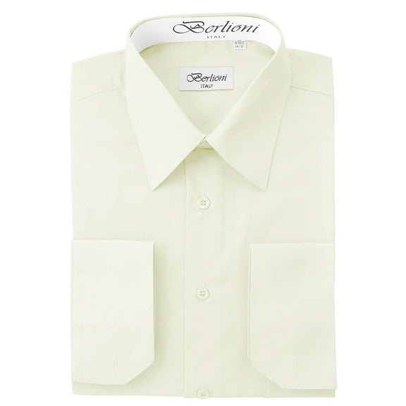 Berlioni Men's Italian French Convertible Cuff Solid Dress Shirt