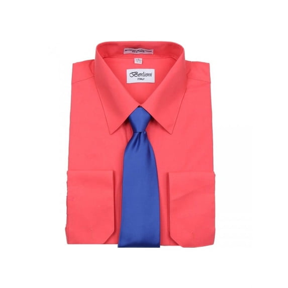 Berlioni Men's Long Sleeve Dress Shirt Tie And Hanky Gift Set
