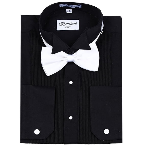 Berlioni Men’s Long Sleeve Tuxedo Dress Shirt Black Wingtip Large 36/37 Sleeve