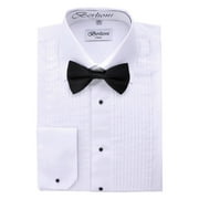Berlioni Men's Long Sleeve Tuxedo Laydown Collar W/ Bow-tie Dress Shirt White