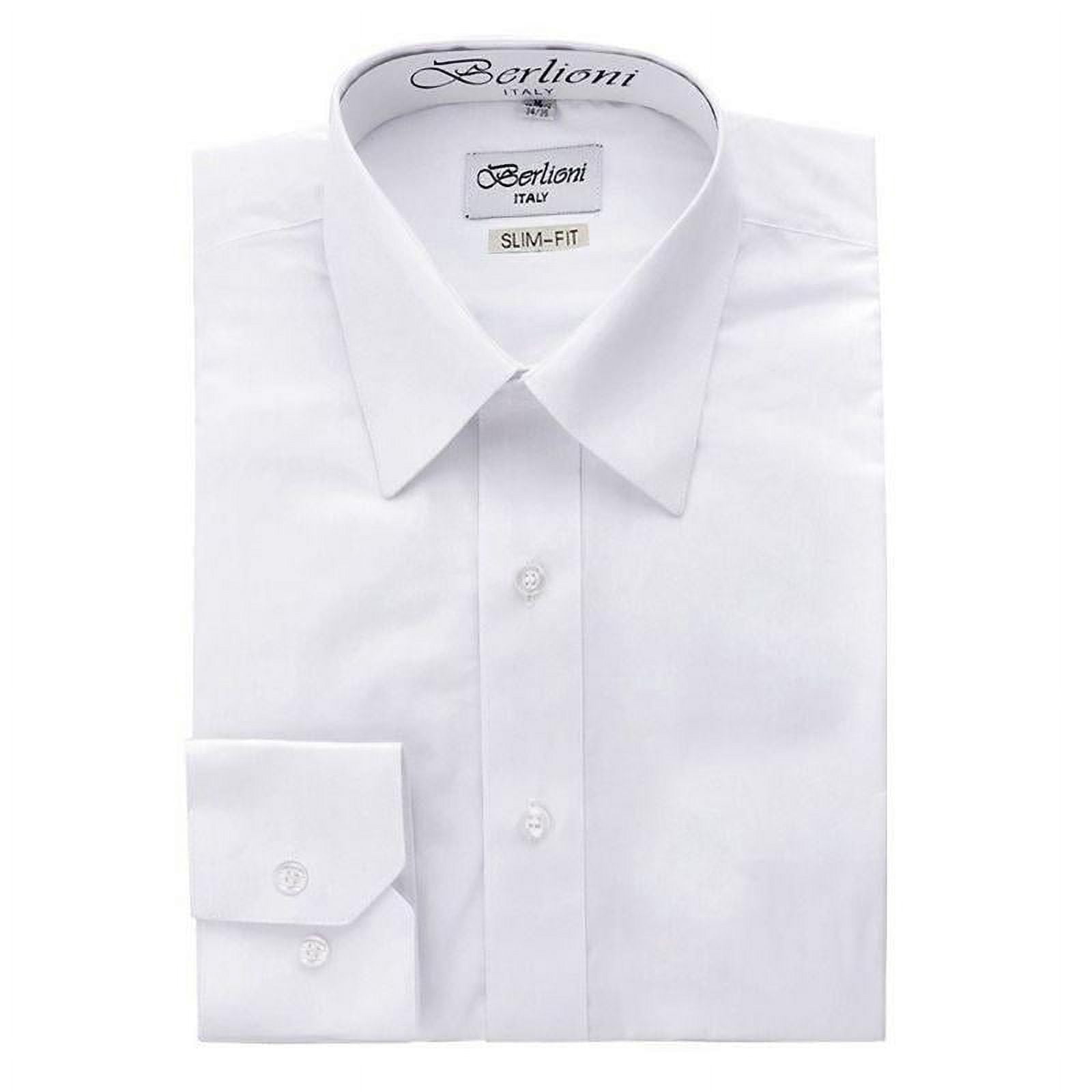 Berlioni Men's Slim Fit Dress Shirt, White, Button Up, Point Collar — free download