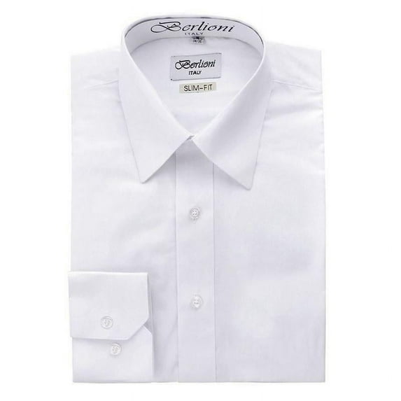 Berlioni Men's Slim Fit Modern Fit Button Up Dress Shirt White X-Large 34/35