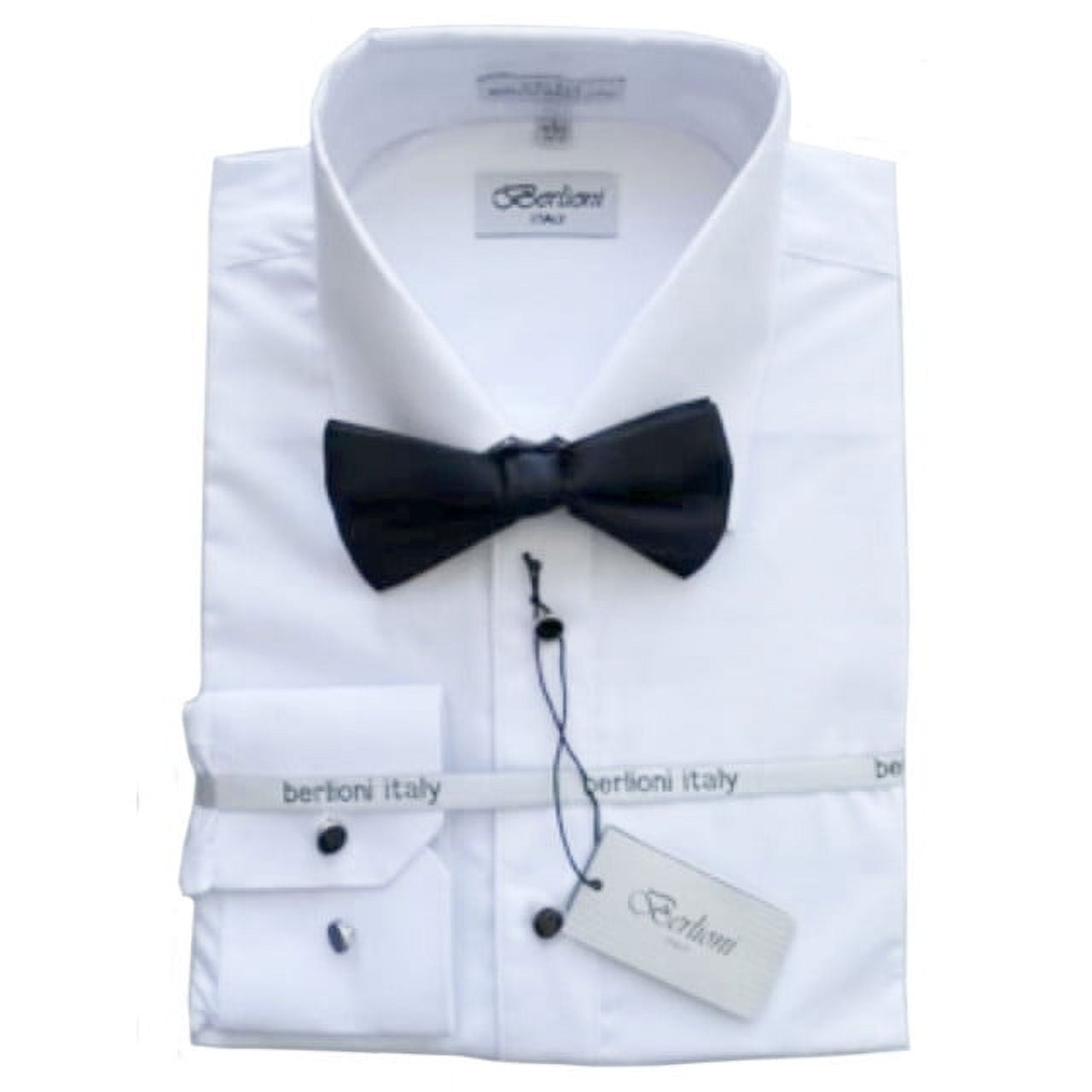 Berlioni Men’s Tuxedo Laydown Flat Front Dress Shirt Bow Tie French ...