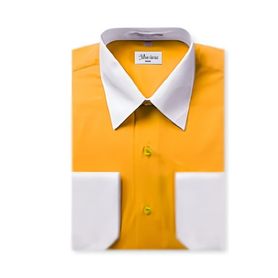 Berlioni Men's Two-Tone French Convertible Cuff Button Up Dress Shirt Gold X-Large 32/33