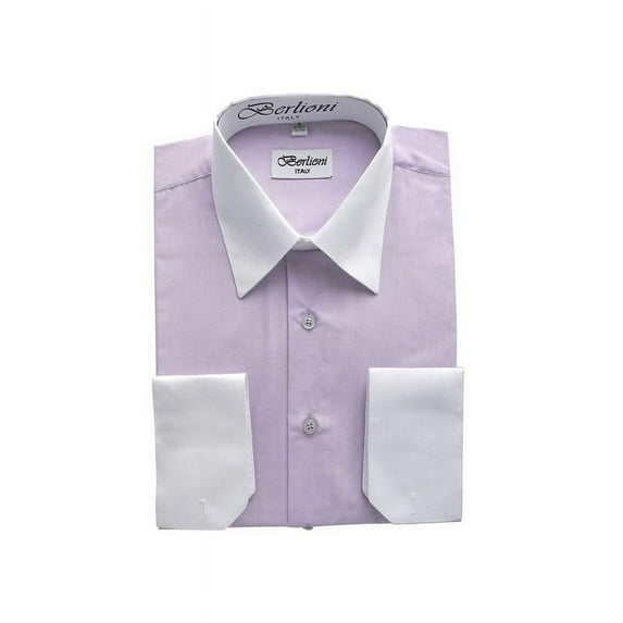 Berlioni Men's Two-Tone French Convertible Cuff Button Up Dress Shirt Lilac Medium 32/33