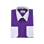 Berlioni Mens Two-Tone French Convertible Cuff Button Up Dress Shirt Purple X-Large 32/33