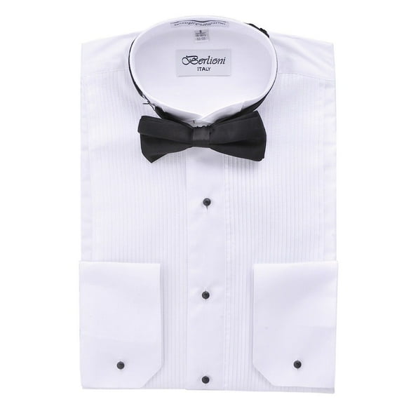 Berlioni Men's 	Wing Tip Collar Tuxedo Bow-tie Dress Shirt White