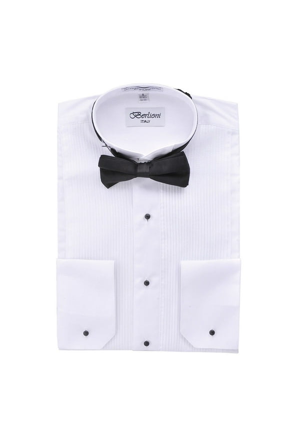 Men's 	Wing Tip Collar Tuxedo Bow-tie Dress Shirt White