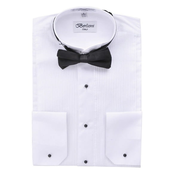 Berlioni Men's Wing Tip Collar Tuxedo Bow-tie Dress Shirt White