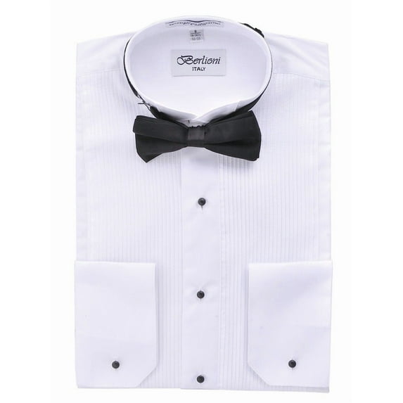 Berlioni Men's Wing Tip Collar Tuxedo Bow-tie Dress Shirt White
