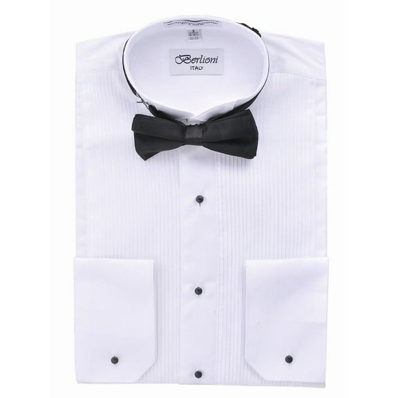 Berlioni Men's Wing Tip Collar Tuxedo Bow-tie Dress Shirt White
