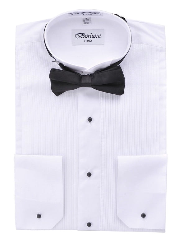 Men's Wing Tip Collar Tuxedo Bow-tie Dress Shirt White