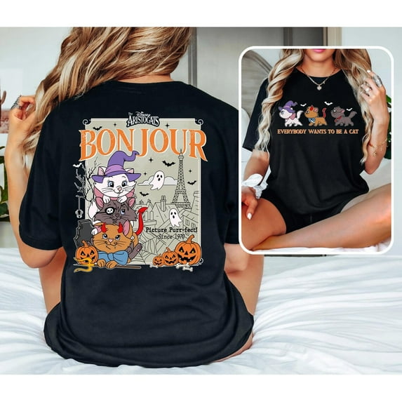 Berlioz Toulouse And Marie with Mickey Minnie Mouse Pumpkin Comfort Colors T-Shirt, The Aristocats Halloween Shirt, Disney Halloween Party,Black Color,Size 3XL