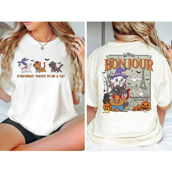 Berlioz Toulouse And Marie with Mickey Minnie Mouse Pumpkin Comfort Colors T-Shirt, The Aristocats Halloween Shirt, Disney Halloween Party,Ivory Color,Size M