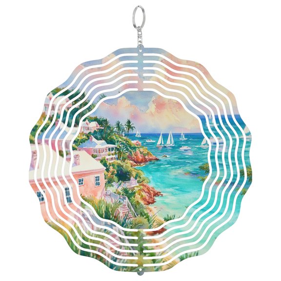 Bermuda Beach Landscape Wind Spinner, Kinetic Hanging Garden Decor