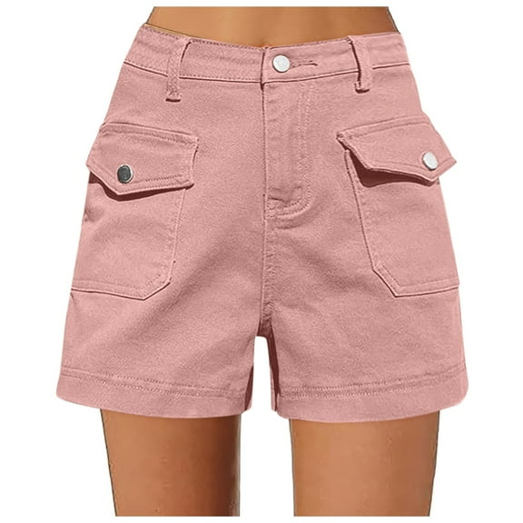 Bermuda Cargo Shorts Women, Elastic High Waist 6 Pockets Shorts 7 Inch Inseam Summer Jorts for Women Casual