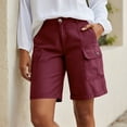 thumbnail image 1 of Bermuda Cargo Shorts Women Loose Fitting Outdoor Workwear Travel Casual Short Pants with Pockets Wine S, 1 of 8