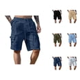 thumbnail image 1 of Bermuda Cargo Shorts for Men Summer Casual Cotton Linen Elastic Waist Straight Leg Lightweight Beach Shorts with Pockets, 1 of 9