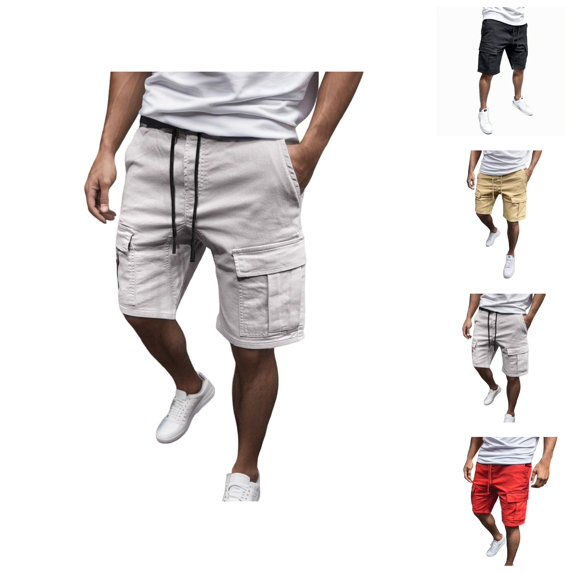 Bermuda Cargo Shorts for Men Summer Casual Elastic Waist Straight Leg Slim Fit Work Shorts with Pockets
