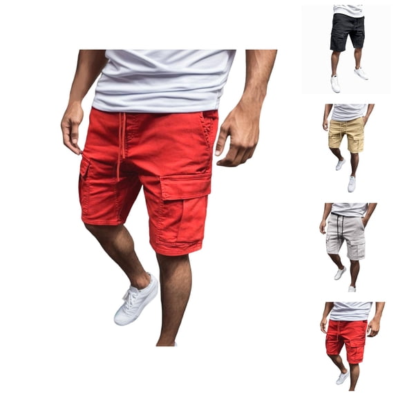Bermuda Cargo Shorts for Men Summer Casual Elastic Waist Straight Leg Slim Fit Work Shorts with Pockets