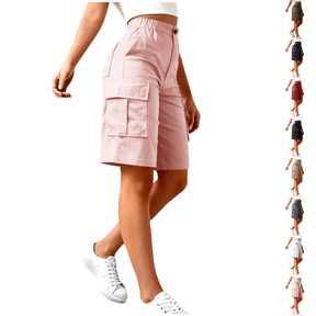 Bermuda Cargo Shorts for Women High Waisted Jorts with Multi-Pockets Elastic Waist 2026 Summer Baggy Streetwear Knee Length Utility Shorts Pink XL