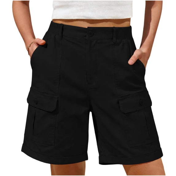 Bermuda Cargo Shorts for Women Knee Length High Waisted Stretch Wide Leg Shorts for Summer Casual