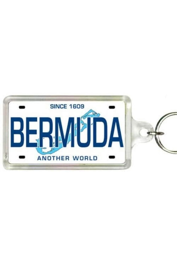 Bermuda Caribbean License Plate Acrylic Rectangular Souvenir Keychain 2.25" X 1.25"