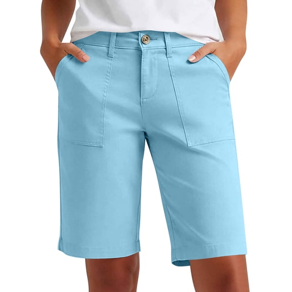 Bermuda Golf Shorts For Women Quick Dry Active Shorts Knee Length High Waisted Elastic Short Pant Baggy Relaxed Fit Lounge Breathable Sweat-Pant - (Above Knee-Length Style)