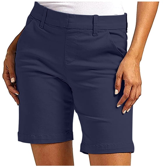 Bermuda Golf Shorts For Women Quick Dry Active Shorts Knee Length High Waisted Elastic Short Pant Baggy Relaxed Fit Lounge Breathable Sweat-Pant - (Mid-Thigh Length Style)