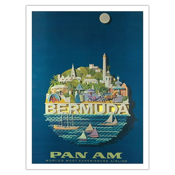 Bermuda - Pan American World Airways - Vintage Airline Travel Poster by Ray Ameijide c.1950s - Fine Art Matte Paper Print (Unframed) 24x32in