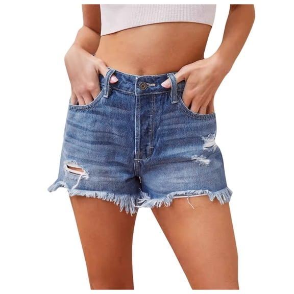Bermuda Ripped Jeans Shorts for Women Trendy 2025 Distressed Tassels Hip Lifting Mid Rise Denim Summer Casual Beach Shorts S-2XL