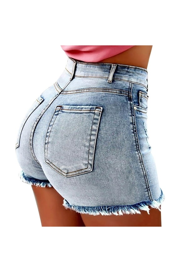 Bermuda Ripped Jeans Shorts for Women Trendy 2025 Ladies Summer Solid Denim Fringed Ripped High Rise Denim Pants Beach Vacation S-5XL
