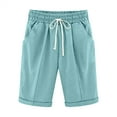 thumbnail image 1 of Bermuda Shorts For Women Cotton Linen Drawstring Solid Color Fashionable Temperament Shorts Sky Blue, 1 of 3
