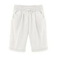 thumbnail image 1 of ZQUUVOU Bermuda Shorts For Women Cotton Linen Drawstring Solid Color Fashionable Temperament Shorts White, 1 of 3