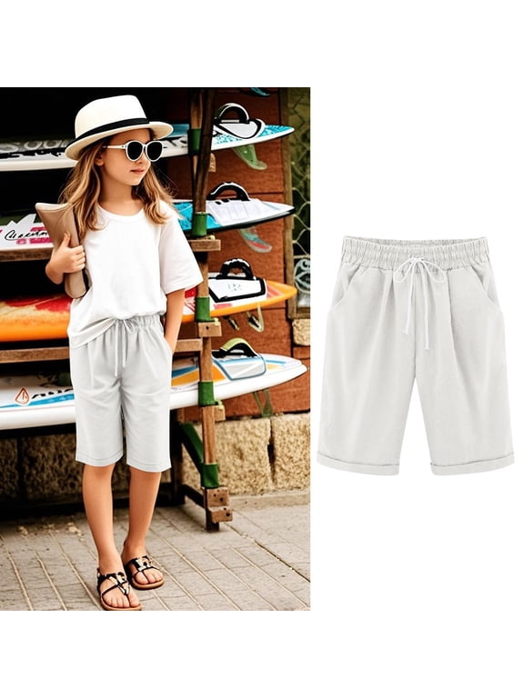 Bermuda Shorts for Girls 10-12 Summer Bermuda Shorts for Girls Trendy, Girls Knee Length Lounge Shorts Casual High Waist Workout Athletic Long Shorts Drawstring Plus Size Shorts S-5XL